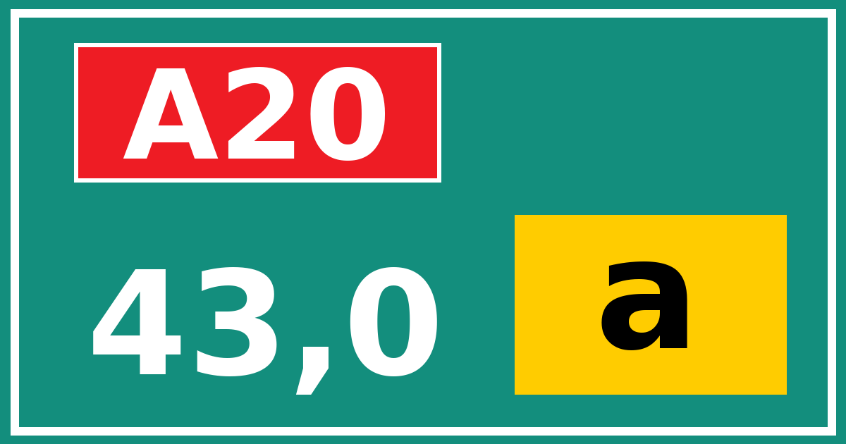Hectometerbord A20 43,0 letter a