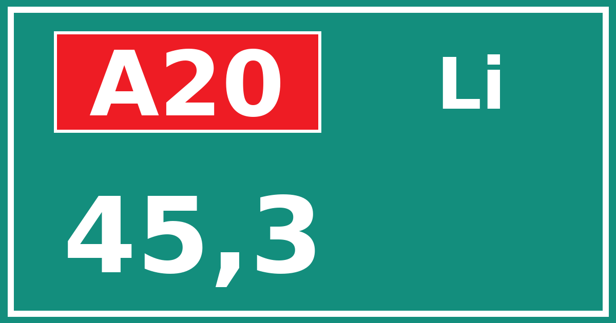 Hectometerbord A20 45,3 zijde Li