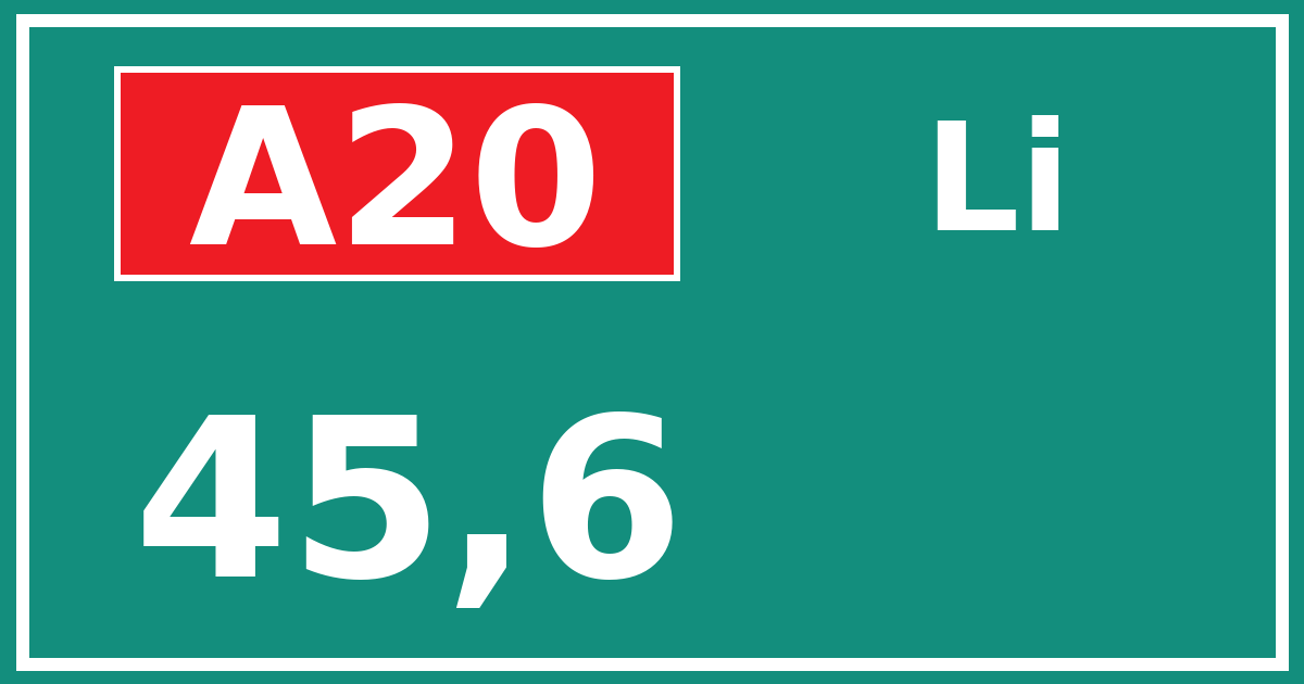 Hectometerbord A20 45,6 zijde Li