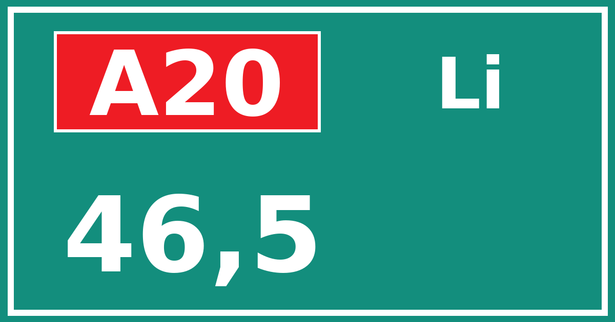 Hectometerbord A20 46,5 zijde Li