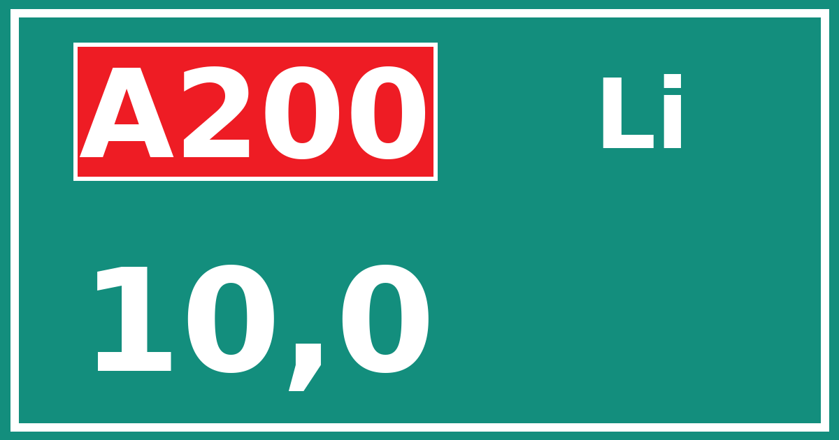 Hectometerbord A200 10,0 zijde Li