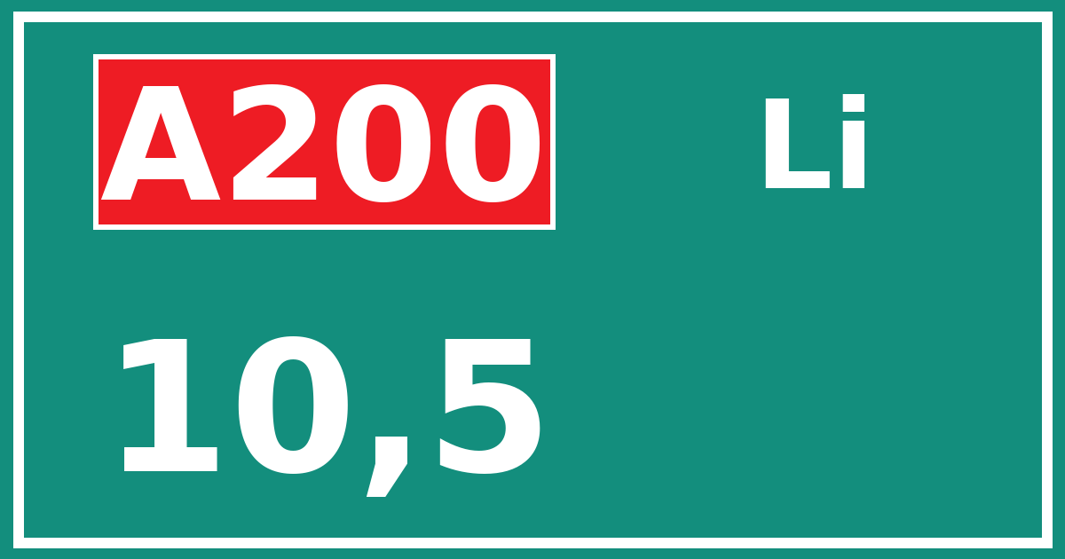 Hectometerbord A200 10,5 zijde Li