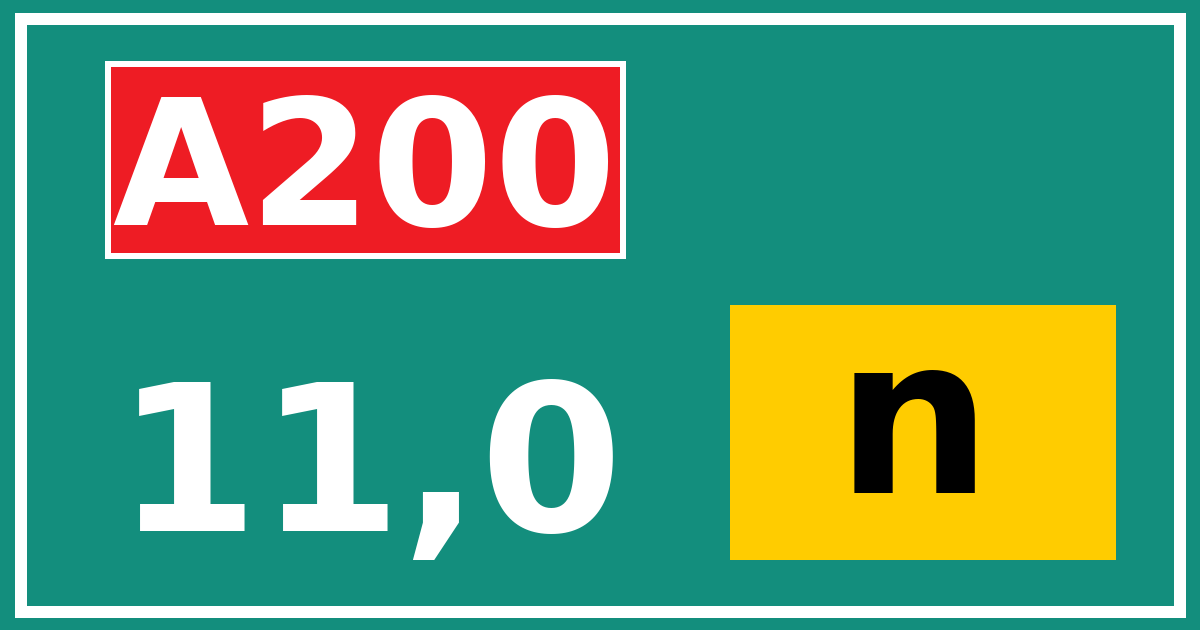 Hectometerbord A200 11,0 letter n