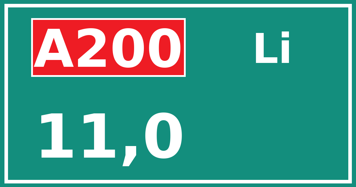 Hectometerbord A200 11,0 zijde Li