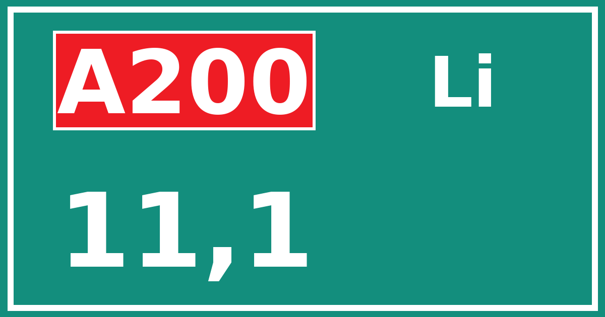 Hectometerbord A200 11,1 zijde Li