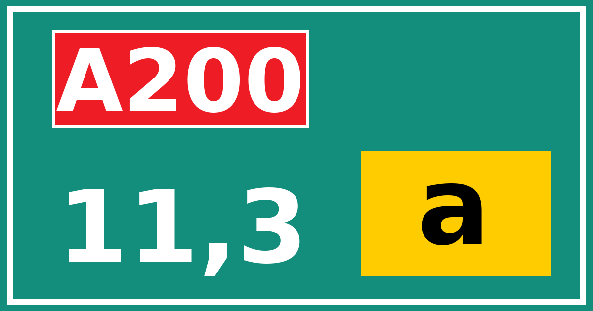 Hectometerbord A200 11,3 letter a
