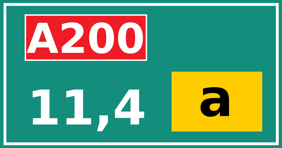 Hectometerbord A200 11,4 letter a