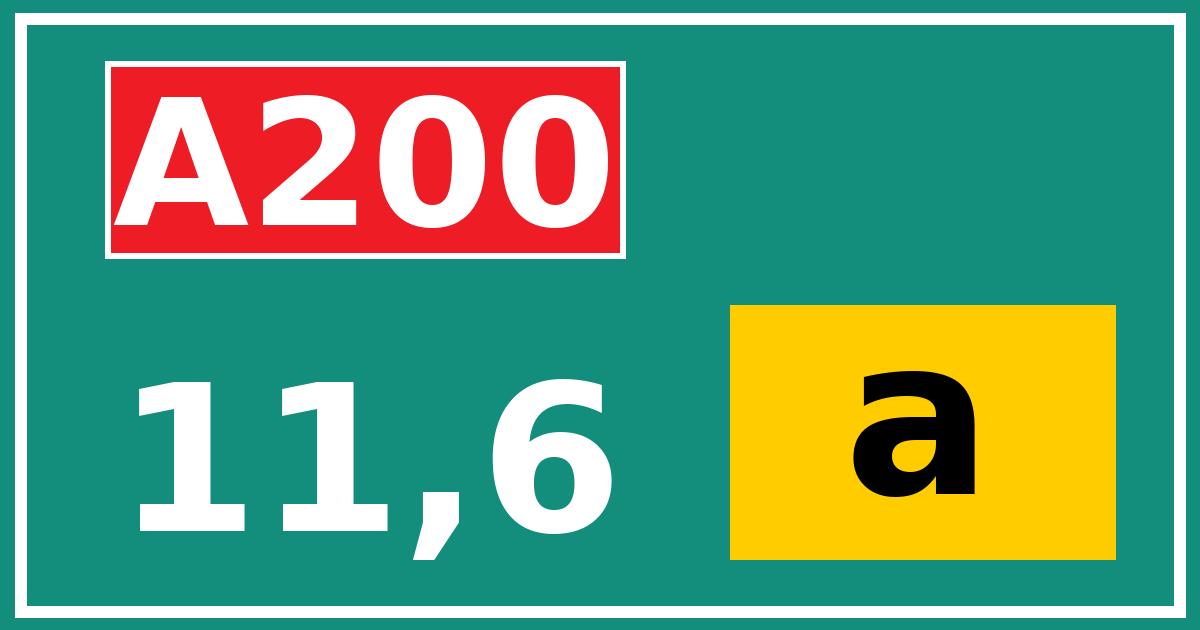 Hectometerbord A200 11,6 letter a