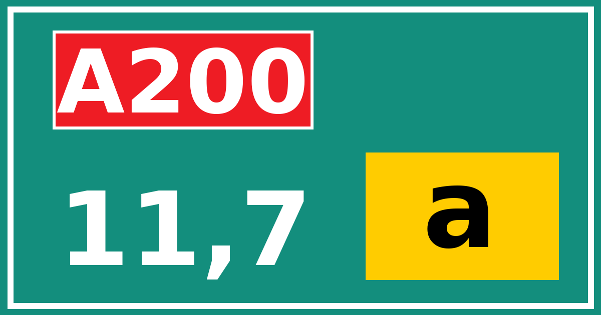 Hectometerbord A200 11,7 letter a