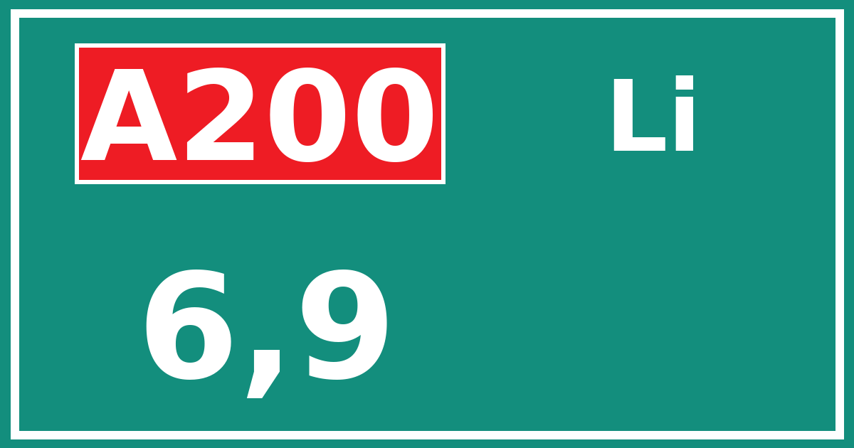 Hectometerbord A200 6,9 zijde Li