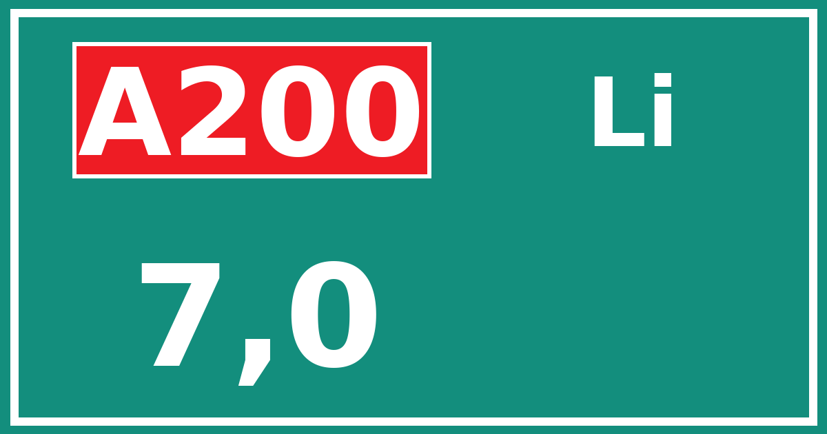 Hectometerbord A200 7,0 zijde Li