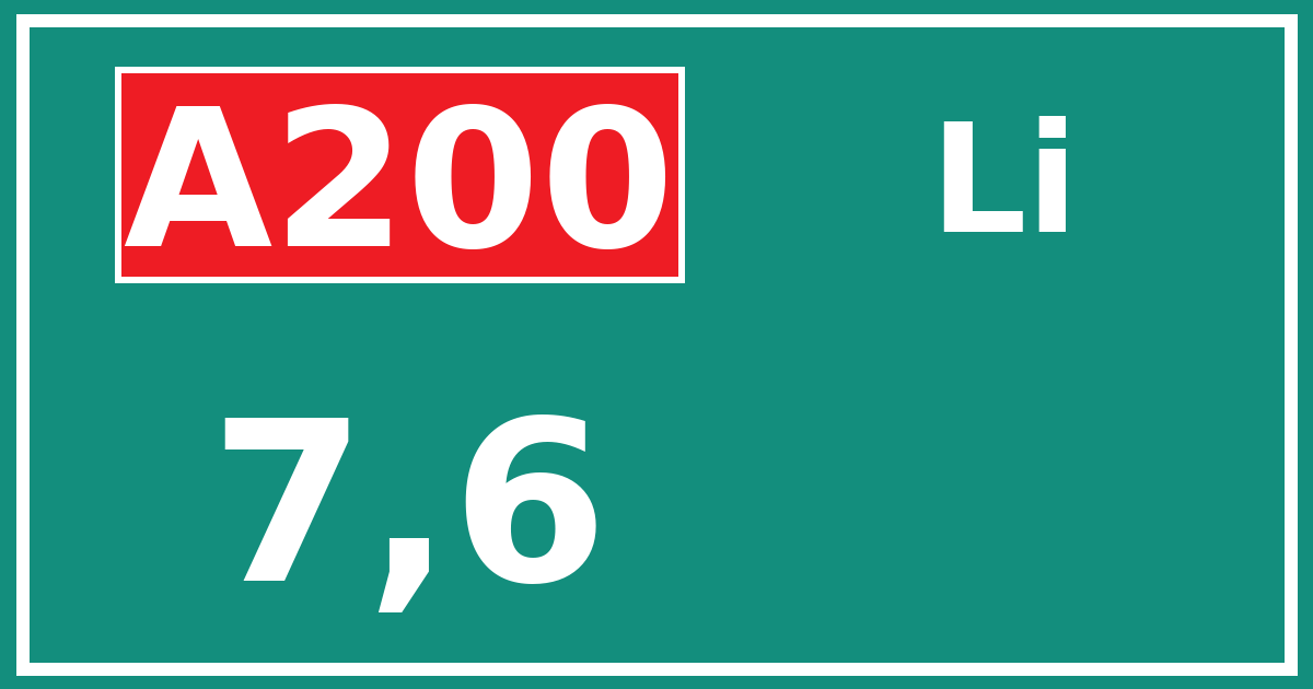 Hectometerbord A200 7,6 zijde Li