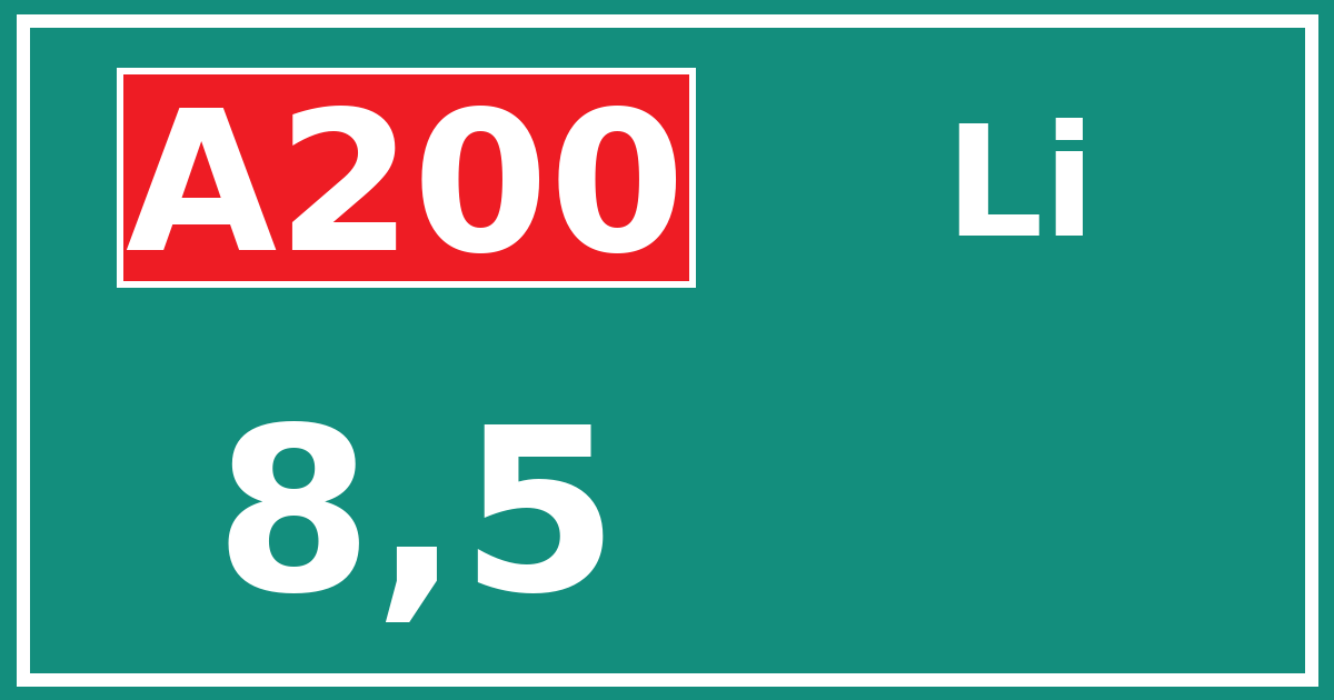 Hectometerbord A200 8,5 zijde Li