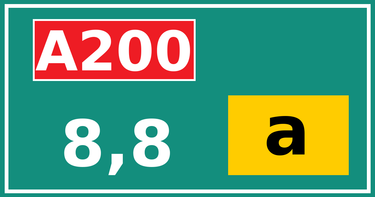 Hectometerbord A200 8,8 letter a