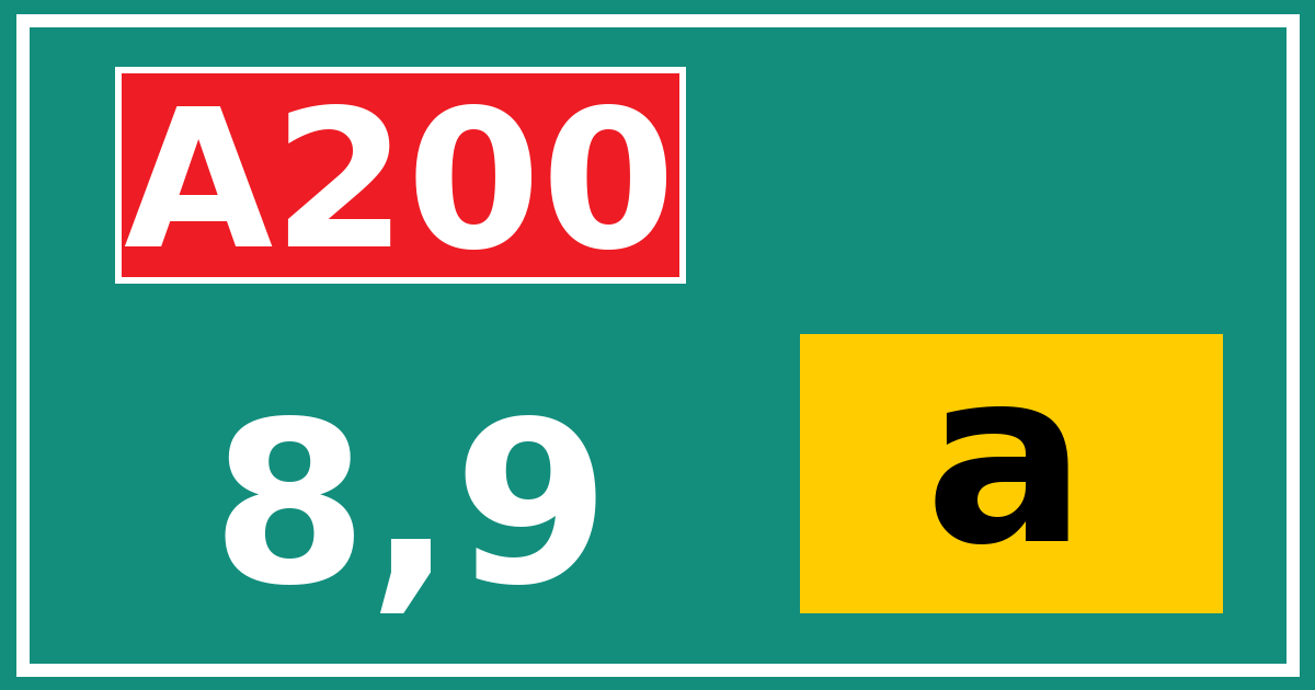 Hectometerbord A200 8,9 letter a