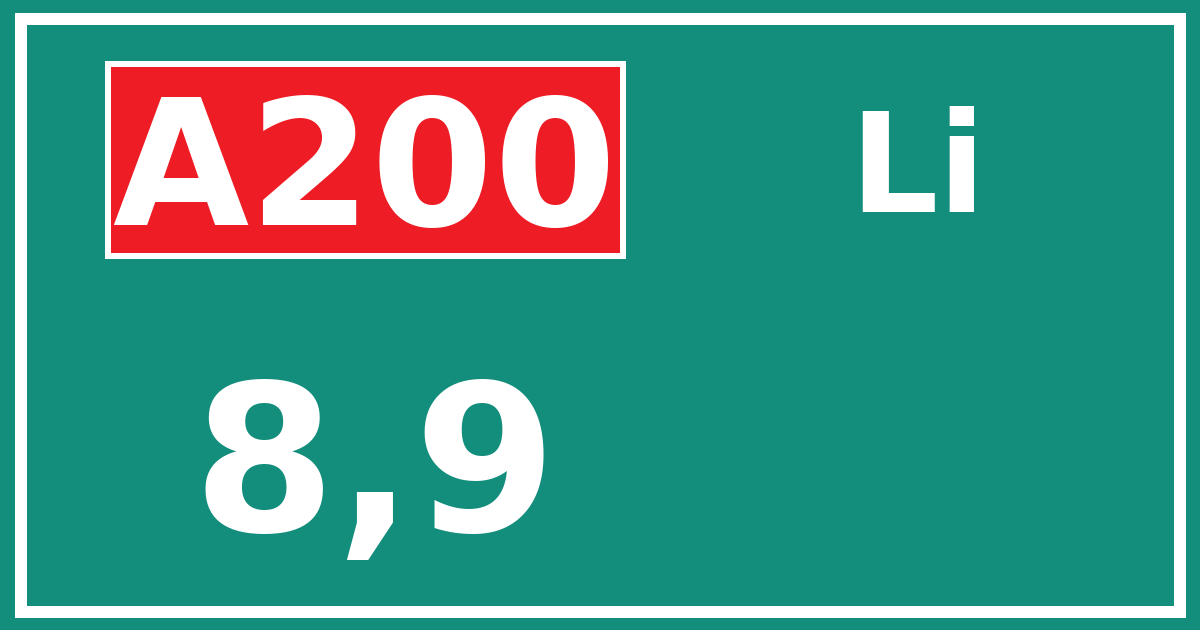 Hectometerbord A200 8,9 zijde Li
