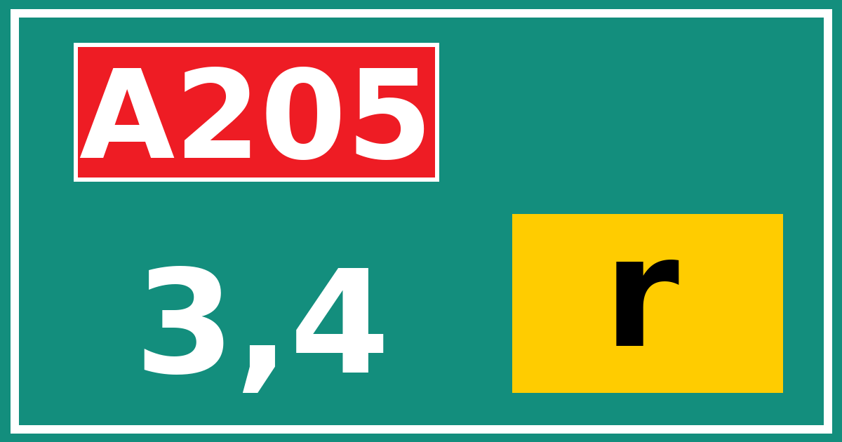 Hectometerbord A205 3,4 letter r
