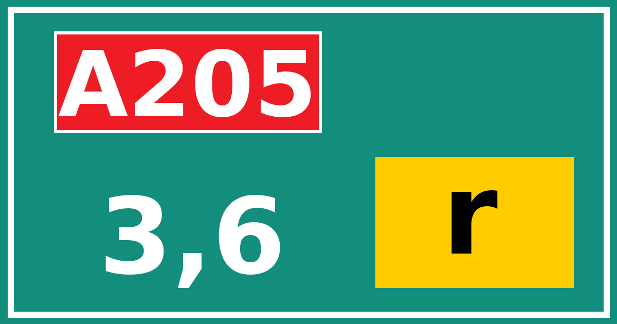 Hectometerbord A205 3,6 letter r