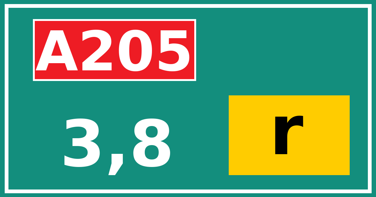 Hectometerbord A205 3,8 letter r
