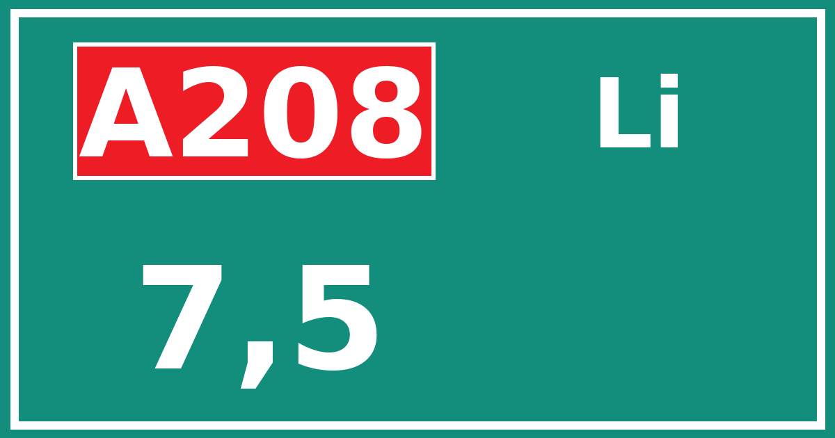 Hectometerbord A208 7,5 zijde Li