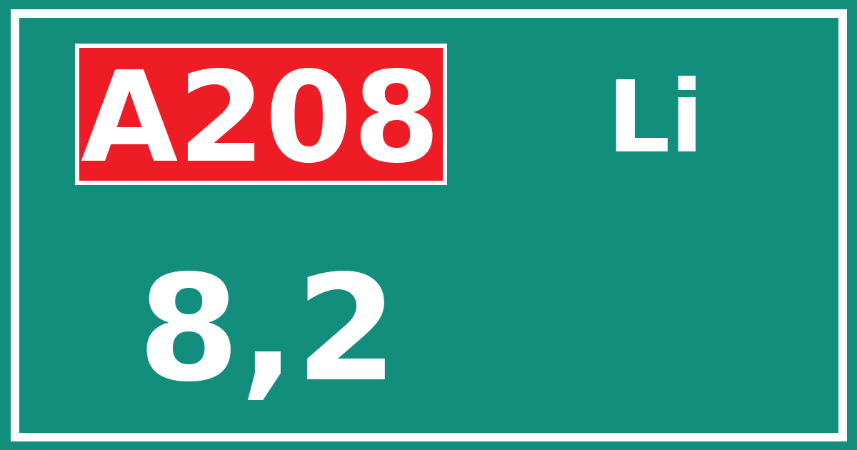 Hectometerbord A208 8,2 zijde Li