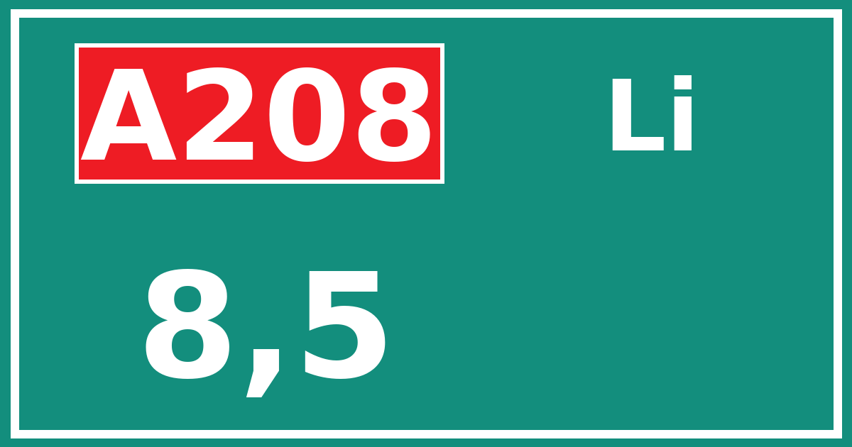 Hectometerbord A208 8,5 zijde Li