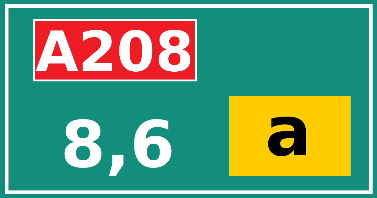 Hectometerbord A208 8,6 letter a