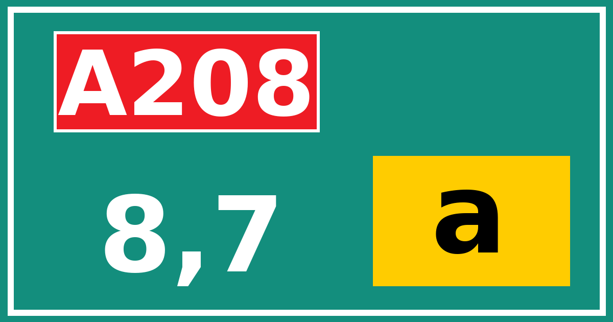 Hectometerbord A208 8,7 letter a