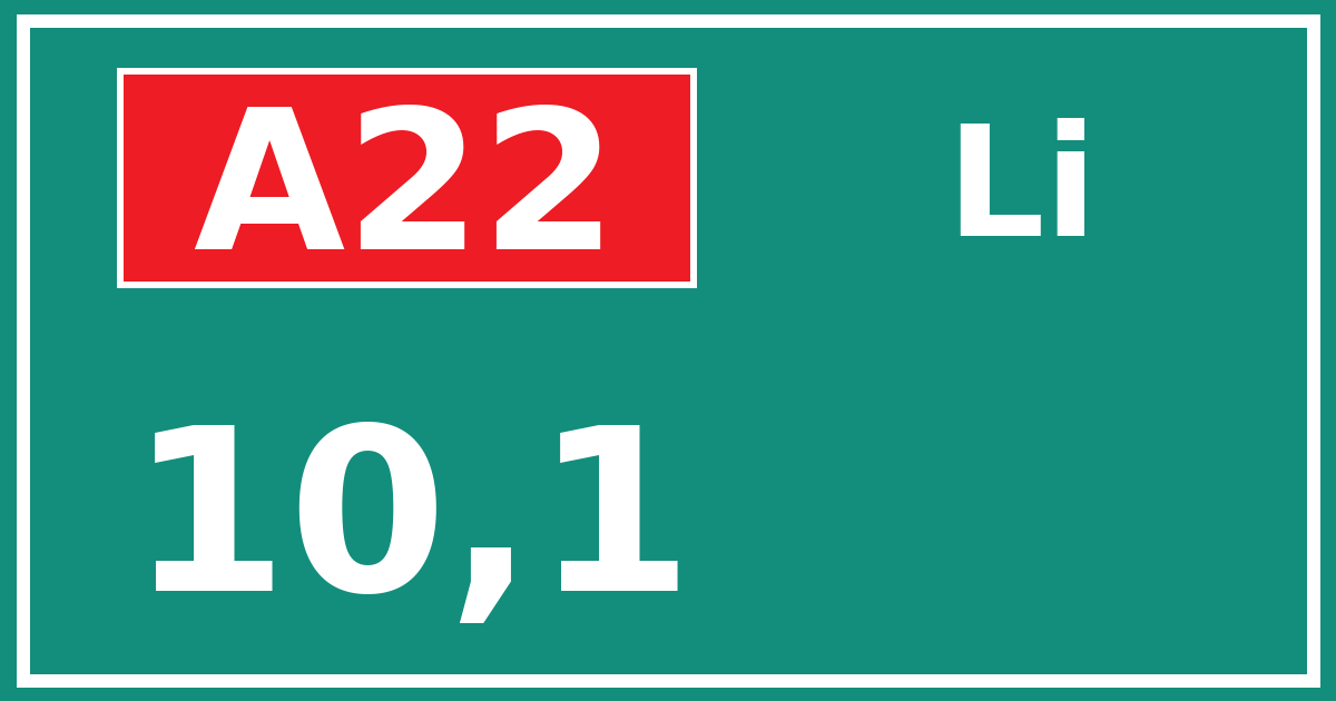 Hectometerbord A22 10,1 zijde Li