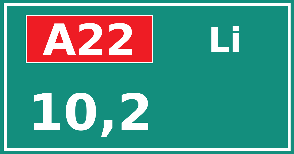 Hectometerbord A22 10,2 zijde Li