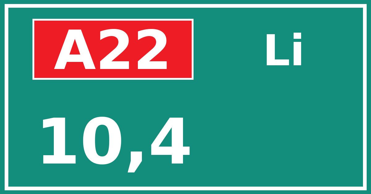 Hectometerbord A22 10,4 zijde Li