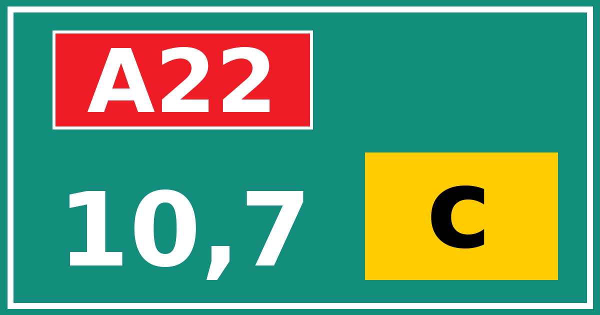 Hectometerbord A22 10,7 letter c