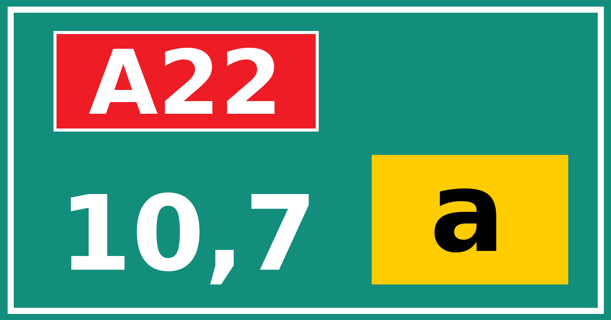 Hectometerbord A22 10,7 letter a