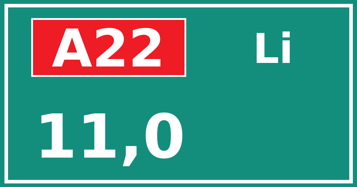 Hectometerbord A22 11,0 zijde Li