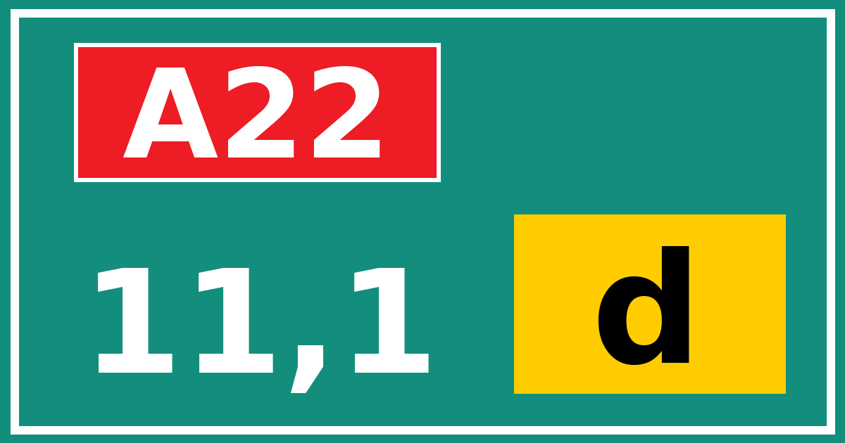 Hectometerbord A22 11,1 letter d