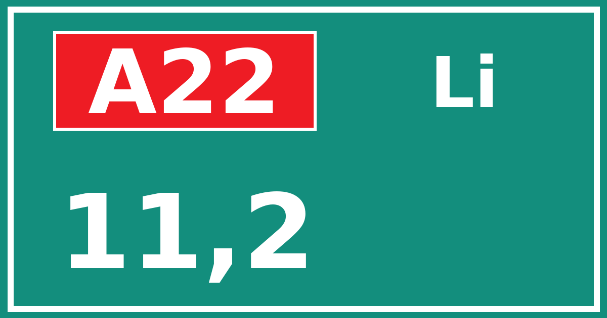 Hectometerbord A22 11,2 zijde Li