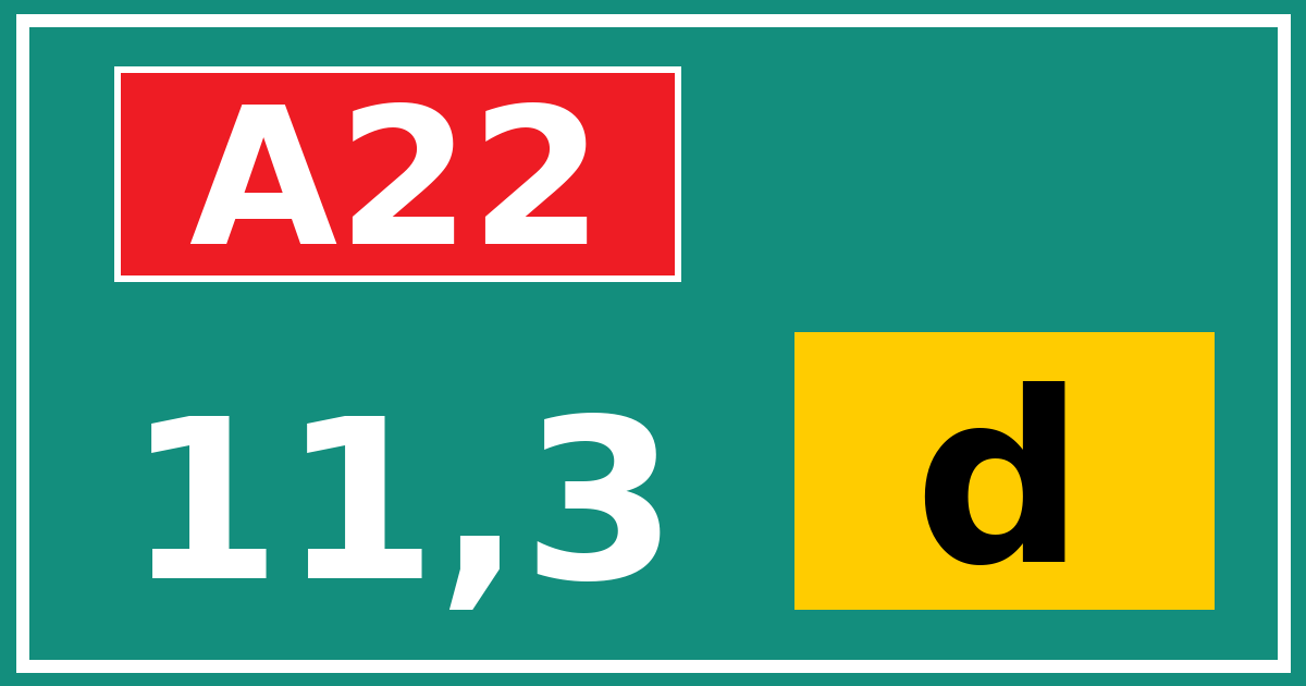 Hectometerbord A22 11,3 letter d