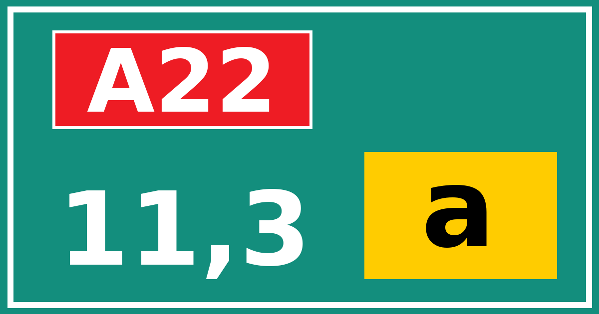 Hectometerbord A22 11,3 letter a
