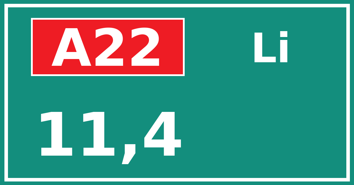 Hectometerbord A22 11,4 zijde Li