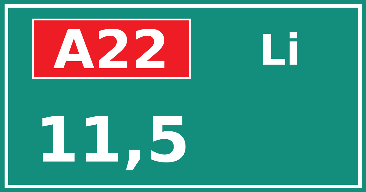 Hectometerbord A22 11,5 zijde Li