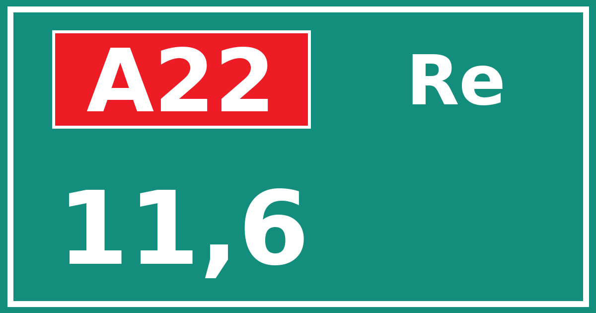Hectometerbord A22 11,6 zijde Re