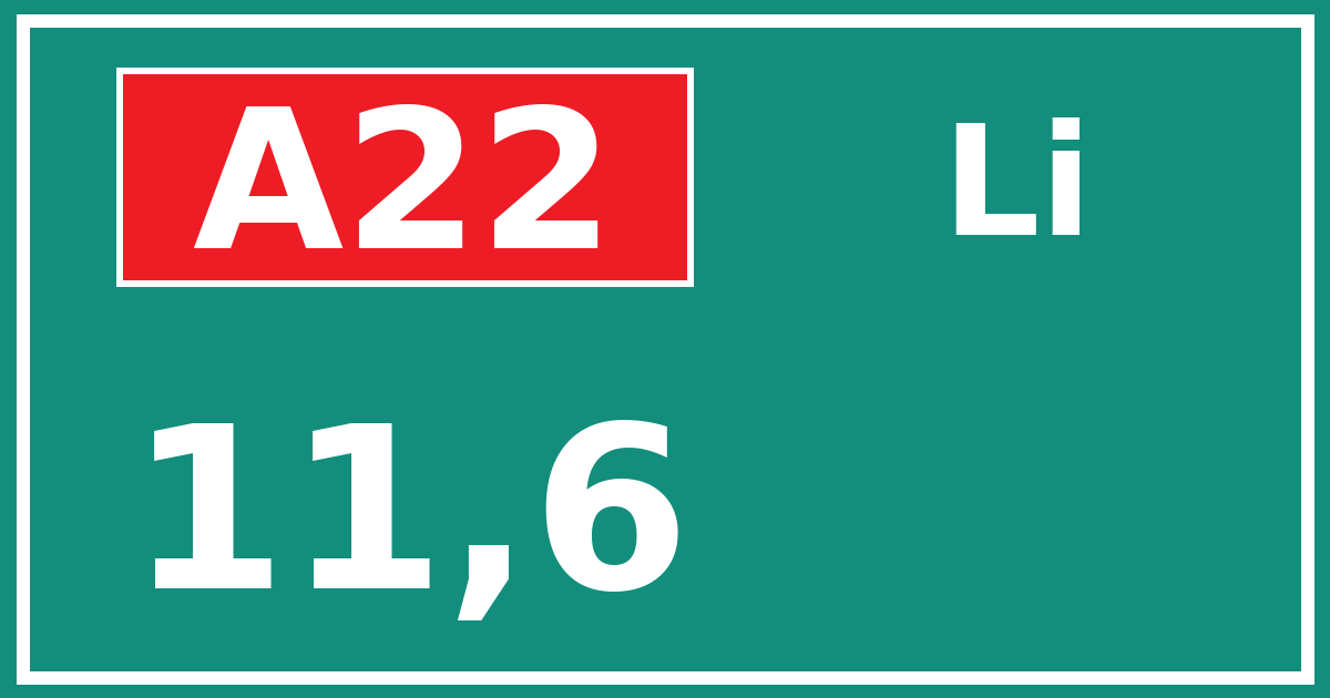 Hectometerbord A22 11,6 zijde Li