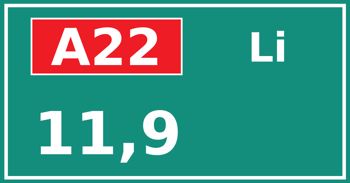 Hectometerbord A22 11,9 zijde Li
