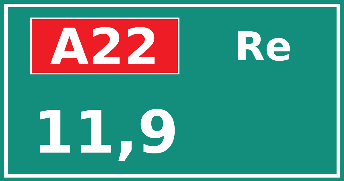 Hectometerbord A22 11,9 zijde Re