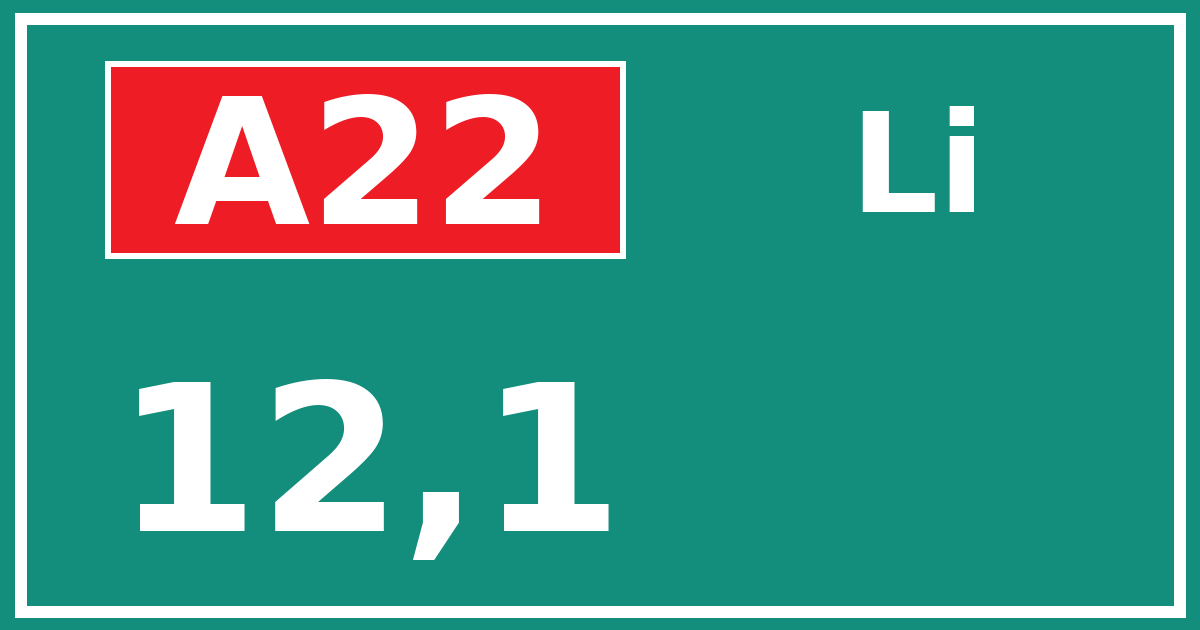 Hectometerbord A22 12,1 zijde Li