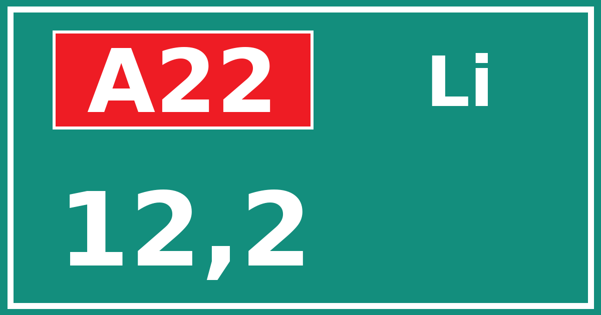 Hectometerbord A22 12,2 zijde Li