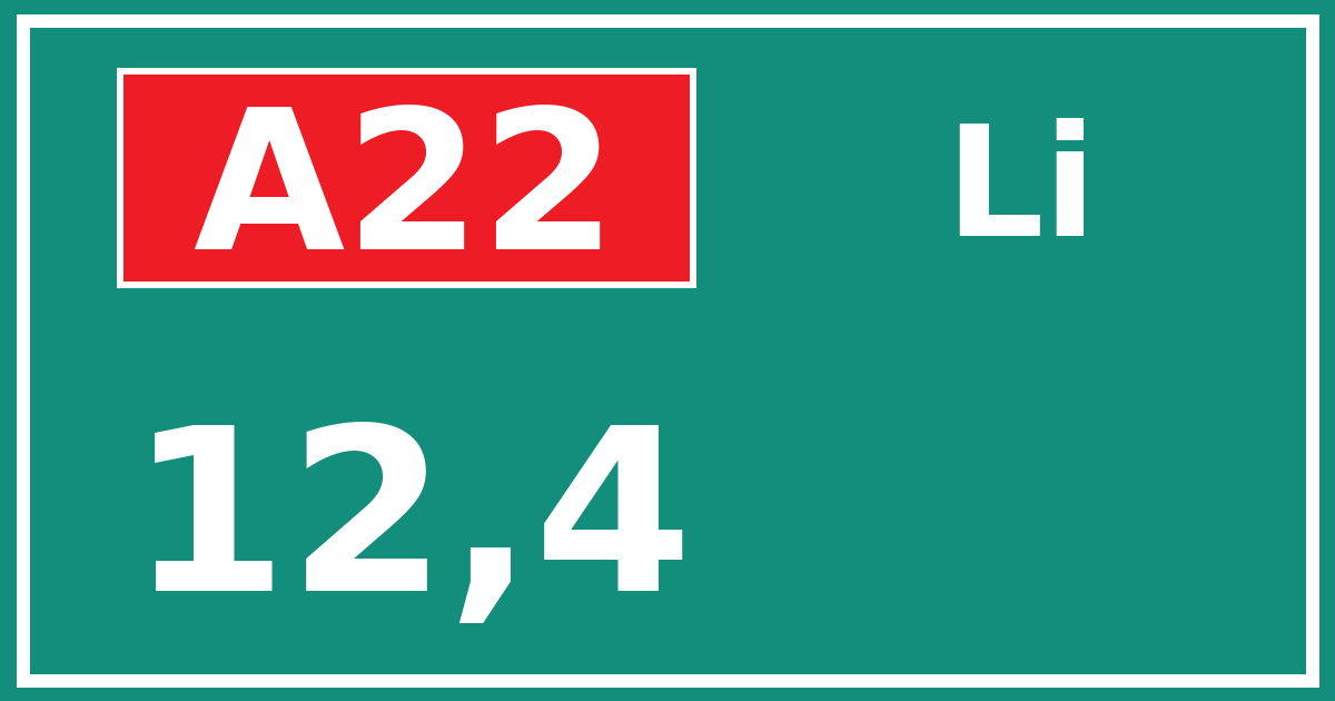 Hectometerbord A22 12,4 zijde Li