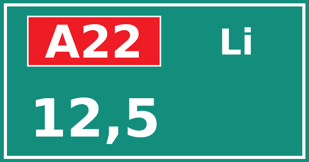 Hectometerbord A22 12,5 zijde Li