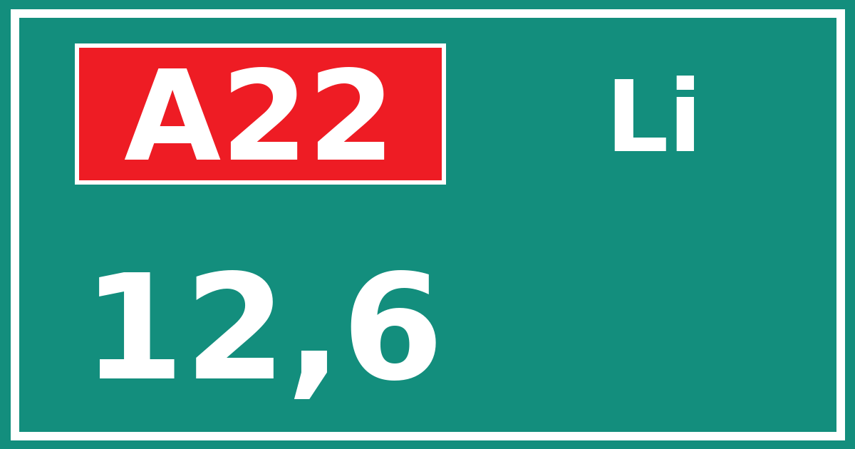 Hectometerbord A22 12,6 zijde Li