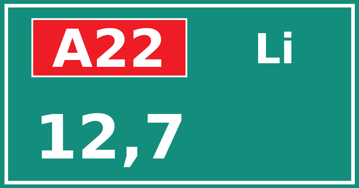 Hectometerbord A22 12,7 zijde Li